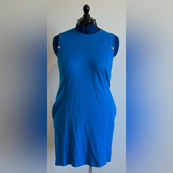 New York & Company dress with button accents. Keyhole button close. XL Blue - Picture 1 of 7